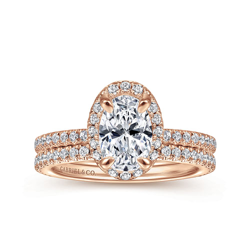 14K Rose Gold Oval Halo Diamond Engagement Ring