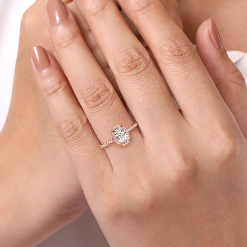 14K Rose Gold Oval Halo Diamond Engagement Ring