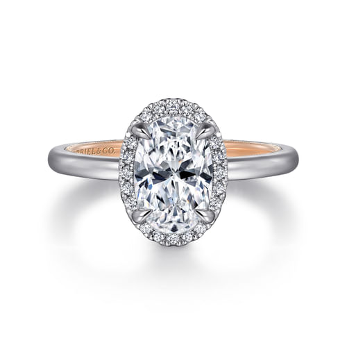 14K Rose Gold Oval Halo Diamond Engagement Ring