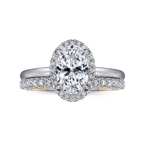 14K Rose Gold Oval Halo Diamond Engagement Ring