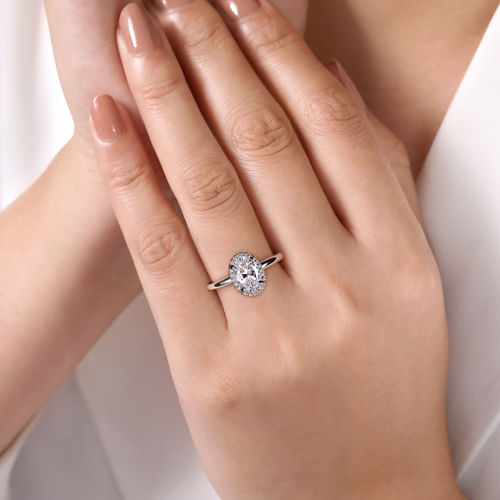 14K Rose Gold Oval Halo Diamond Engagement Ring