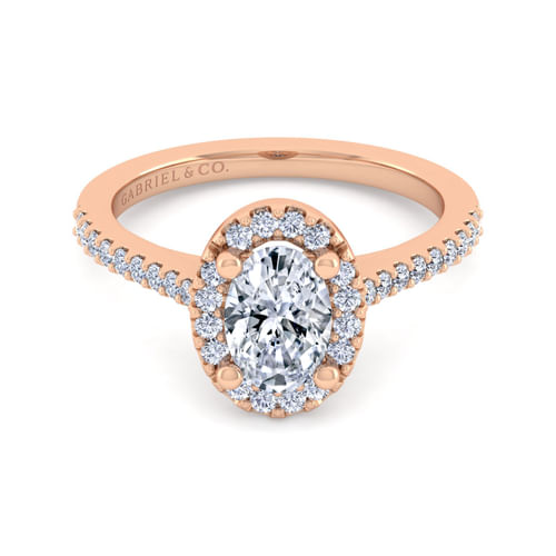 14K Rose Gold Oval Halo Diamond Engagement Ring
