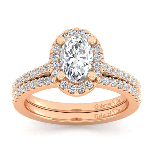 14K Rose Gold Oval Halo Diamond Engagement Ring