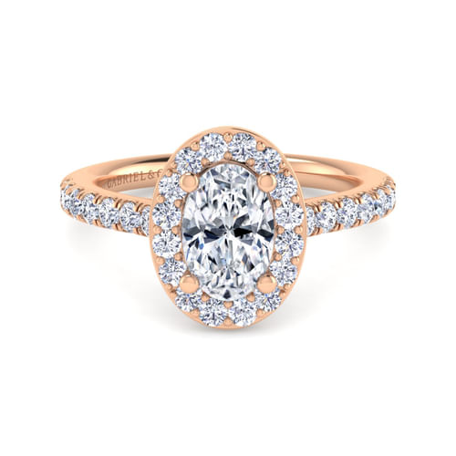 14K Rose Gold Oval Halo Diamond Engagement Ring