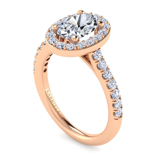 14K Rose Gold Oval Halo Diamond Engagement Ring