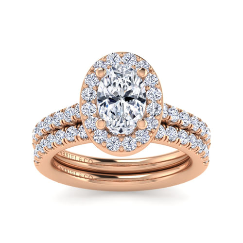 14K Rose Gold Oval Halo Diamond Engagement Ring
