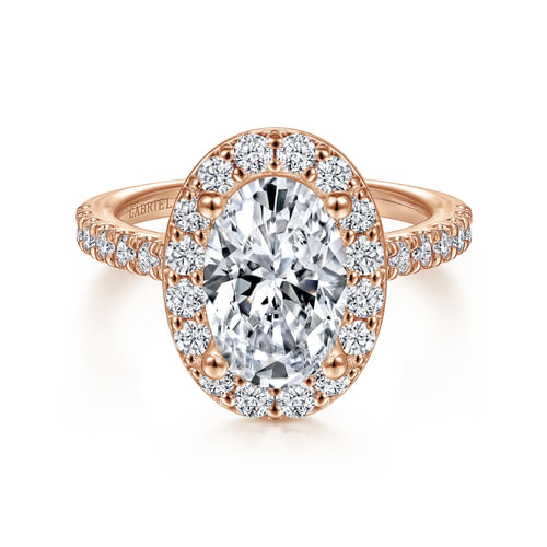 14K Rose Gold Oval Halo Diamond Engagement Ring
