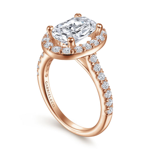 14K Rose Gold Oval Halo Diamond Engagement Ring