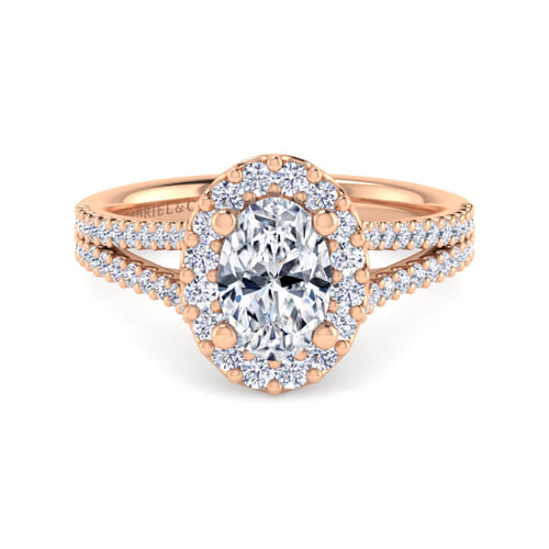 14K Rose Gold Oval Halo Diamond Engagement Ring