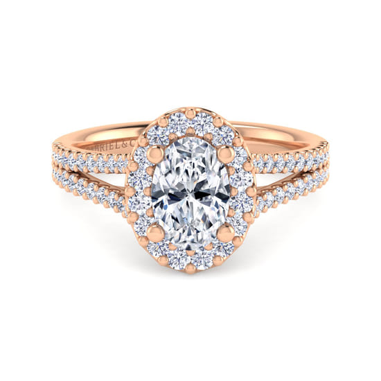 Gabriel - 14K Rose Gold Oval Halo Diamond Engagement Ring