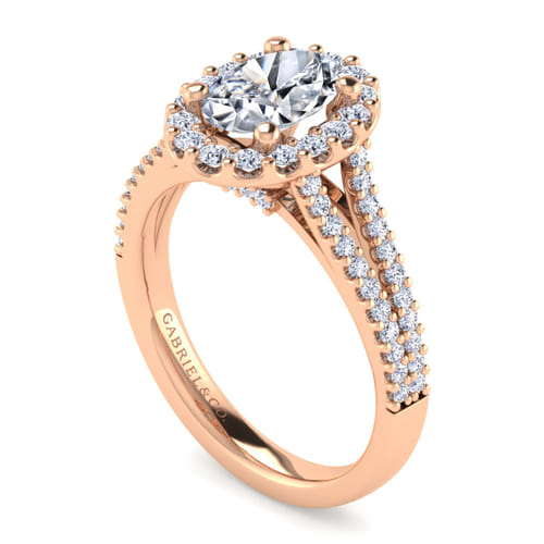 14K Rose Gold Oval Halo Diamond Engagement Ring