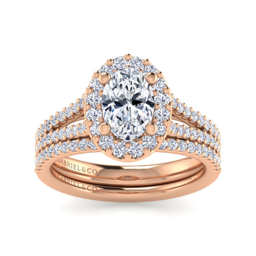 14K Rose Gold Oval Halo Diamond Engagement Ring