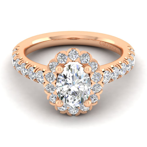 14K Rose Gold Oval Halo Diamond Engagement Ring