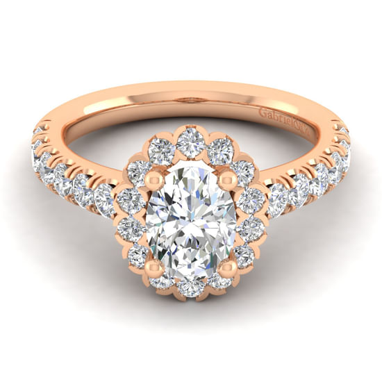 Gabriel - 14K Rose Gold Oval Halo Diamond Engagement Ring