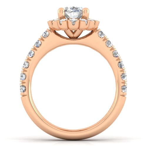 14K Rose Gold Oval Halo Diamond Engagement Ring