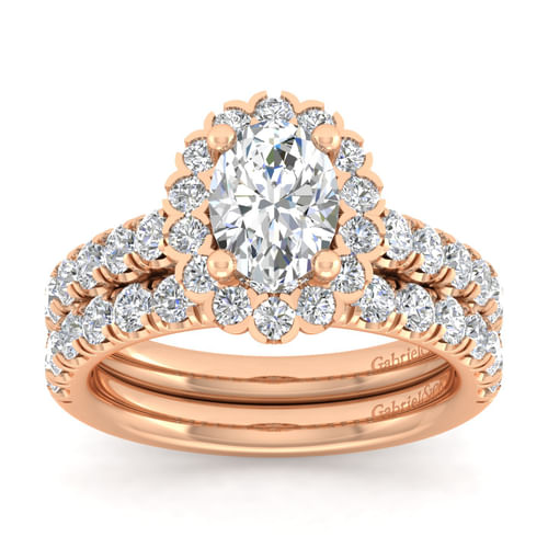 14K Rose Gold Oval Halo Diamond Engagement Ring