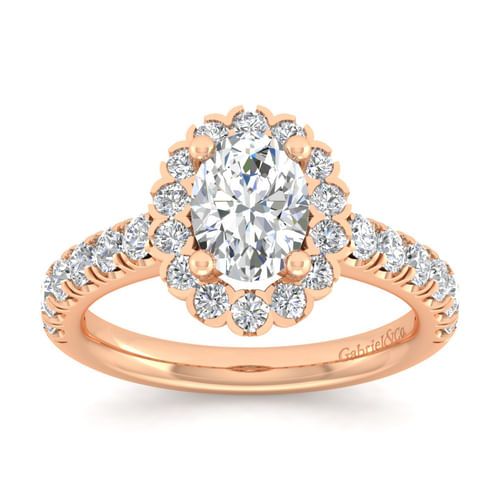 14K Rose Gold Oval Halo Diamond Engagement Ring