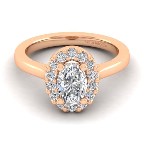 14K Rose Gold Oval Halo Diamond Engagement Ring