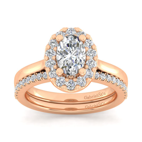 14K Rose Gold Oval Halo Diamond Engagement Ring