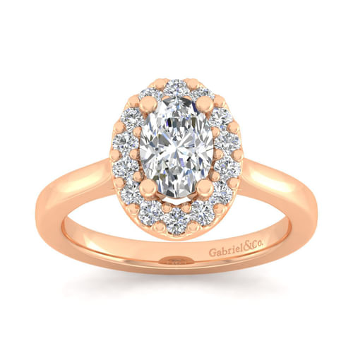 14K Rose Gold Oval Halo Diamond Engagement Ring
