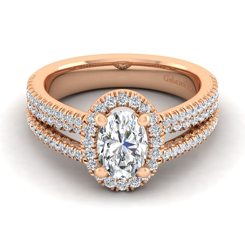 14K Rose Gold Oval Halo Diamond Engagement Ring