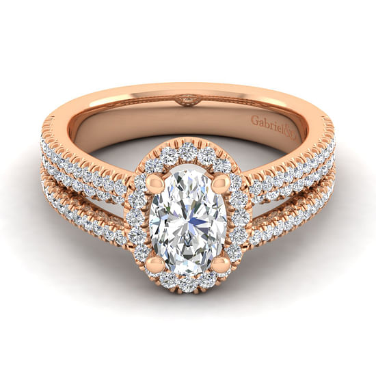 Gabriel - 14K Rose Gold Oval Halo Diamond Engagement Ring