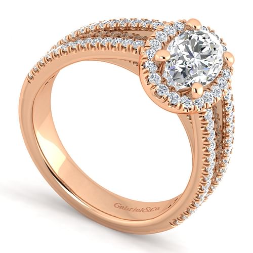 14K Rose Gold Oval Halo Diamond Engagement Ring