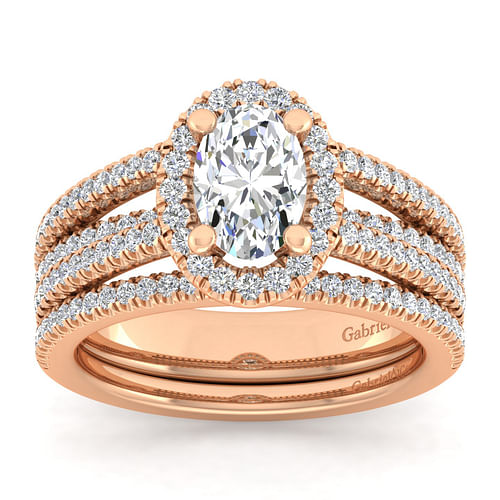 14K Rose Gold Oval Halo Diamond Engagement Ring