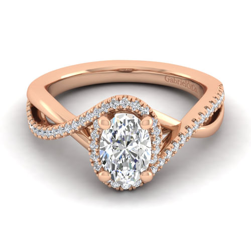 14K Rose Gold Oval Halo Diamond Engagement Ring