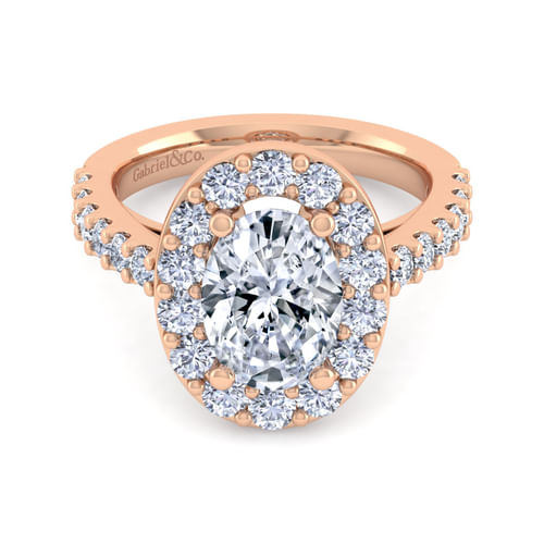 14K Rose Gold Oval Halo Diamond Engagement Ring