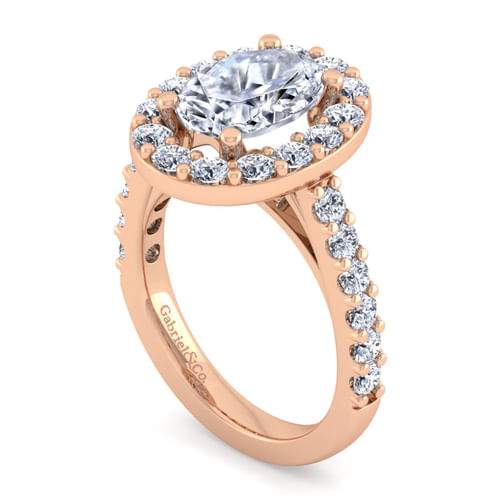 14K Rose Gold Oval Halo Diamond Engagement Ring