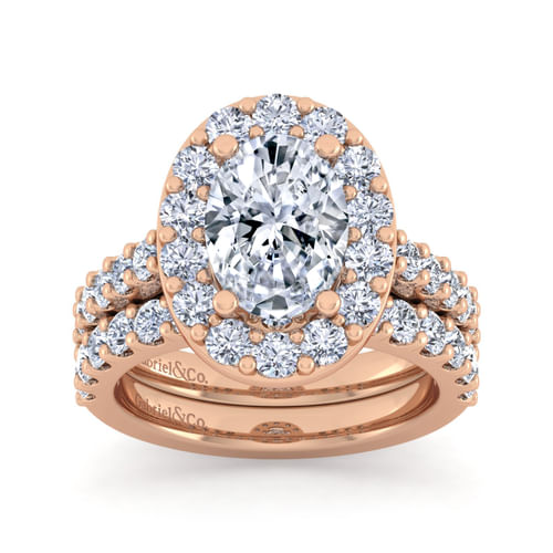 14K Rose Gold Oval Halo Diamond Engagement Ring