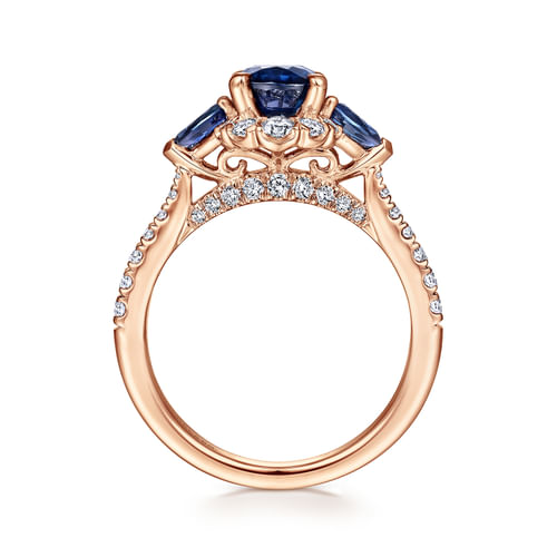14K Rose Gold Oval Halo Diamond and Sapphire Engagement Ring