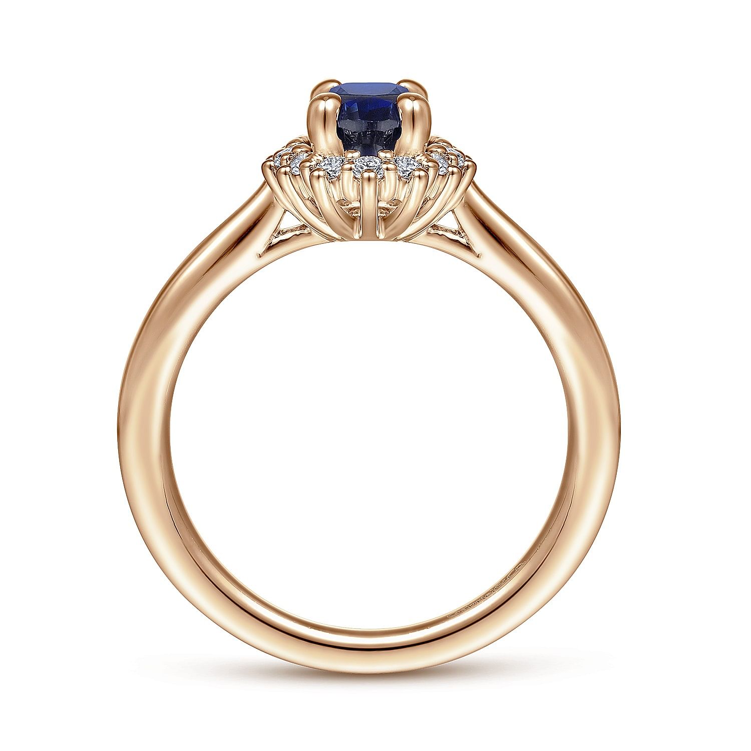 14K Rose Gold Oval Halo Diamond and Sapphire Engagement Ring