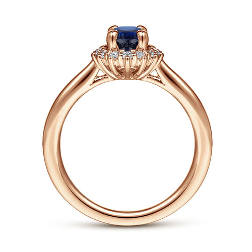 14K Rose Gold Oval Halo Diamond and Sapphire Engagement Ring