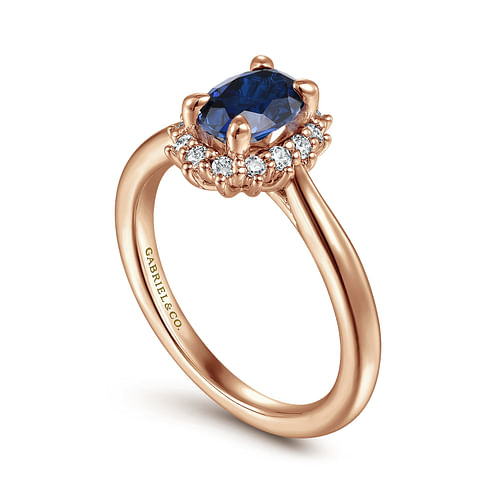 14K Rose Gold Oval Halo Diamond and Sapphire Engagement Ring