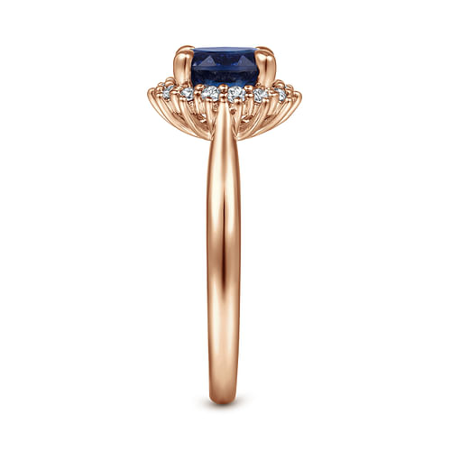 14K Rose Gold Oval Halo Diamond and Sapphire Engagement Ring