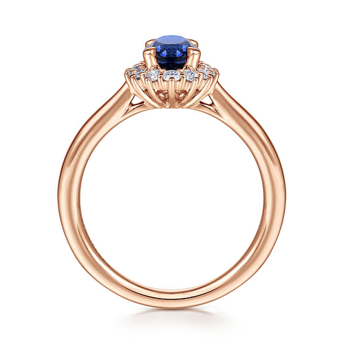 14K Rose Gold Oval Halo Diamond and Sapphire Engagement Ring