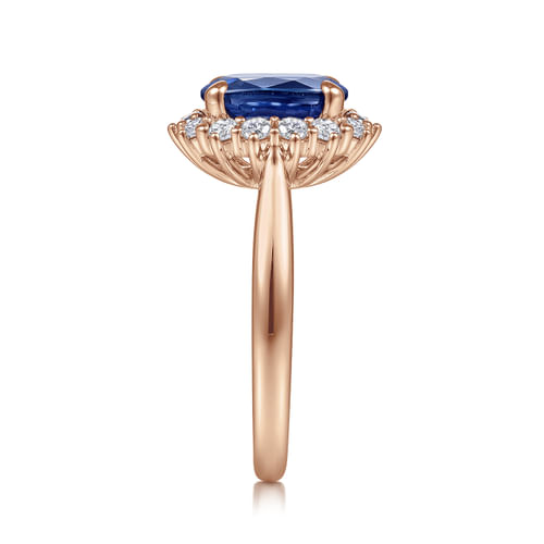 14K Rose Gold Oval Halo Diamond and Sapphire Engagement Ring