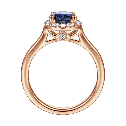 14K Rose Gold Oval Halo Diamond and Sapphire Engagement Ring