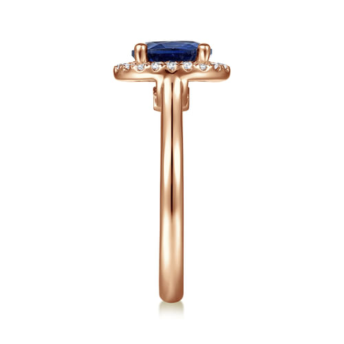14K Rose Gold Oval Halo Diamond and Sapphire Engagement Ring