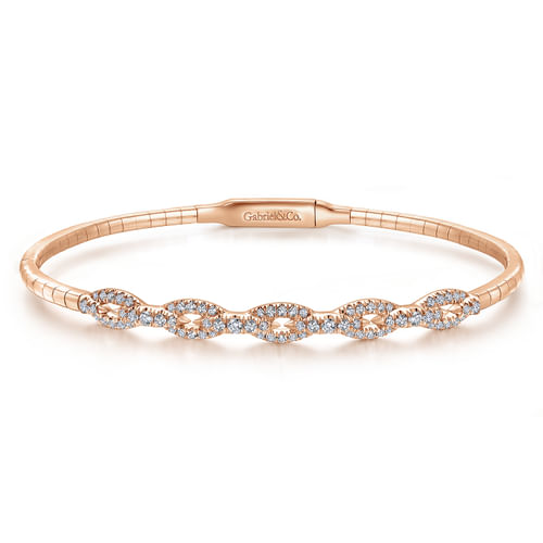 14K Rose Gold Oval Link Diamond Bangle