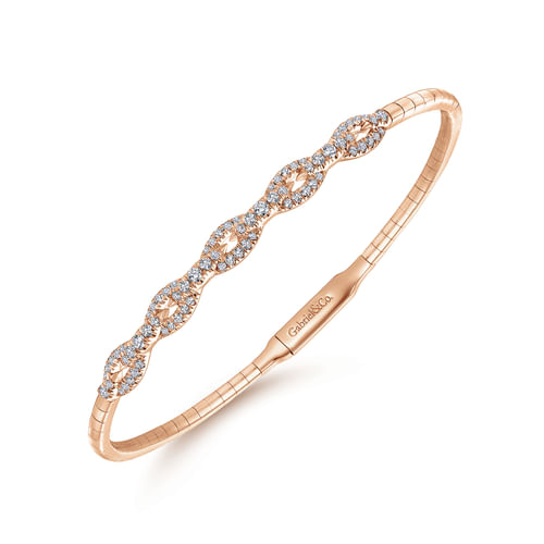 14K Rose Gold Oval Link Diamond Bangle