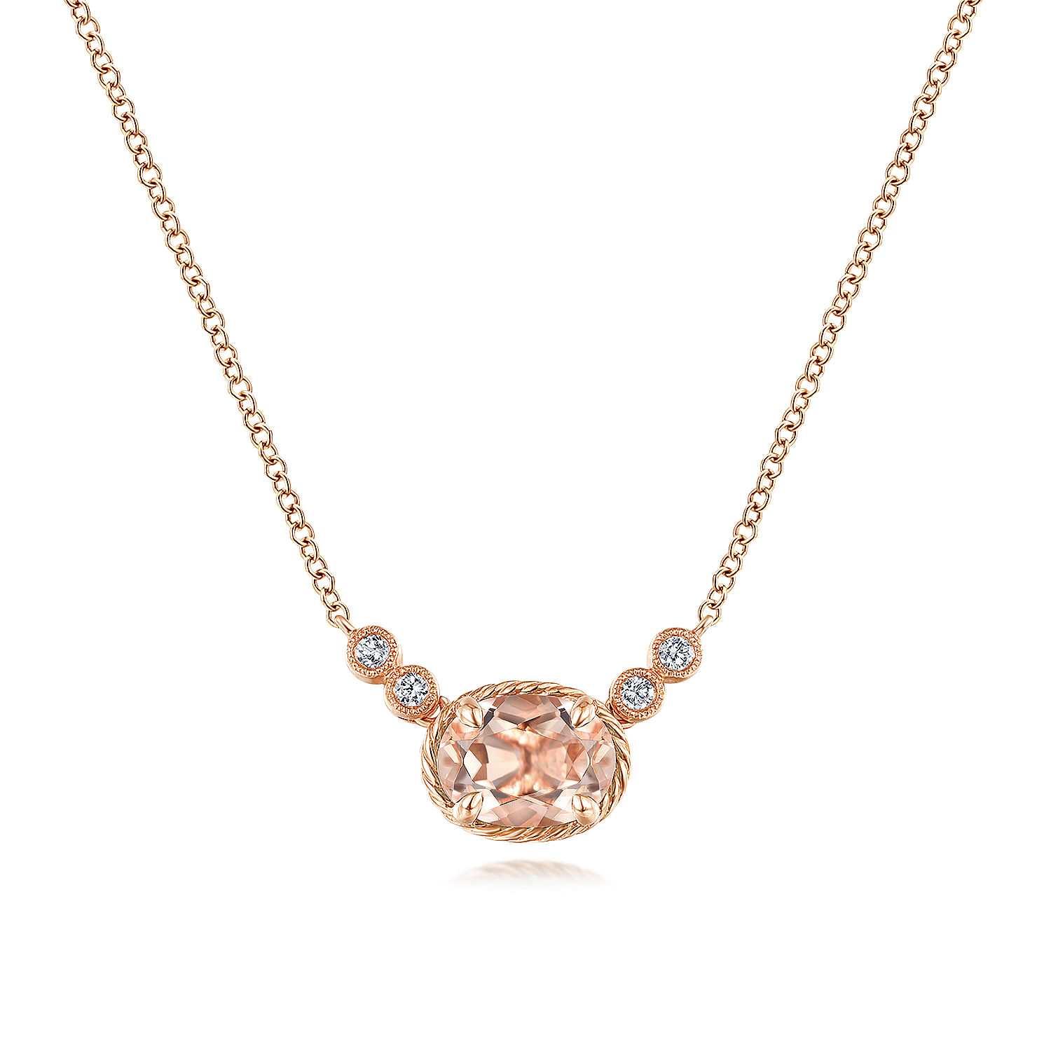 Gabriel - 14K Rose Gold Oval Morganite Pendant Necklace with Diamond Accents