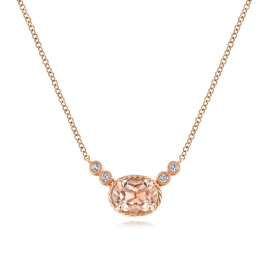 Gabriel - 14K Rose Gold Oval Morganite Pendant Necklace with Diamond Accents