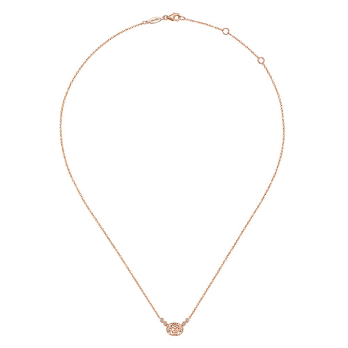 14K Rose Gold Oval Morganite Pendant Necklace with Diamond Accents