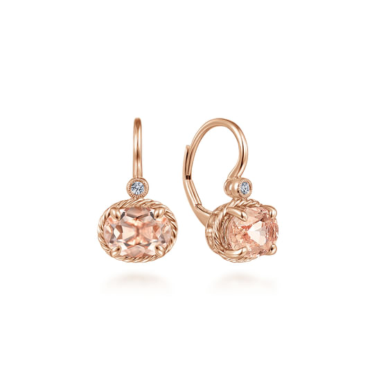 Gabriel - 14K Rose Gold Oval Morganite and Diamond Leverback Earrings