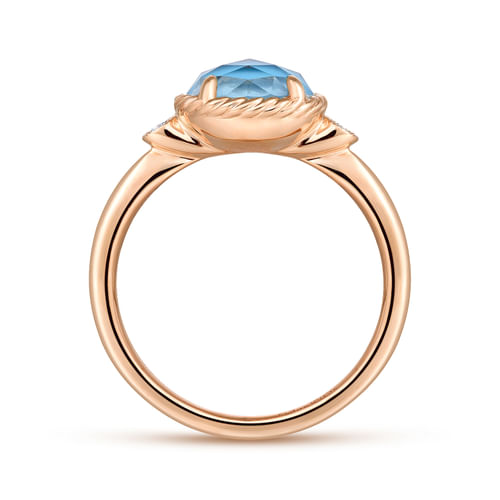 14K Rose Gold Oval Rock Crystal/Turquoise Diamond Ring