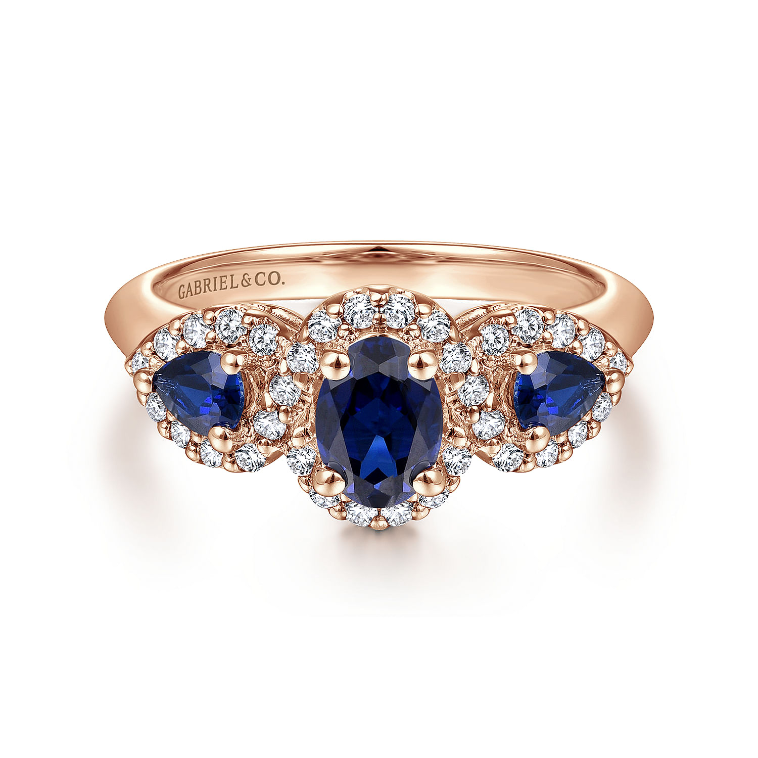 Gabriel - 14K Rose Gold Oval Sapphire and Diamond Engagement Ring