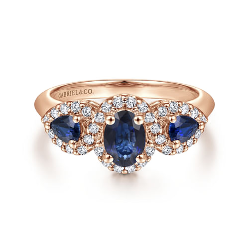 14K Rose Gold Oval Sapphire and Diamond Engagement Ring